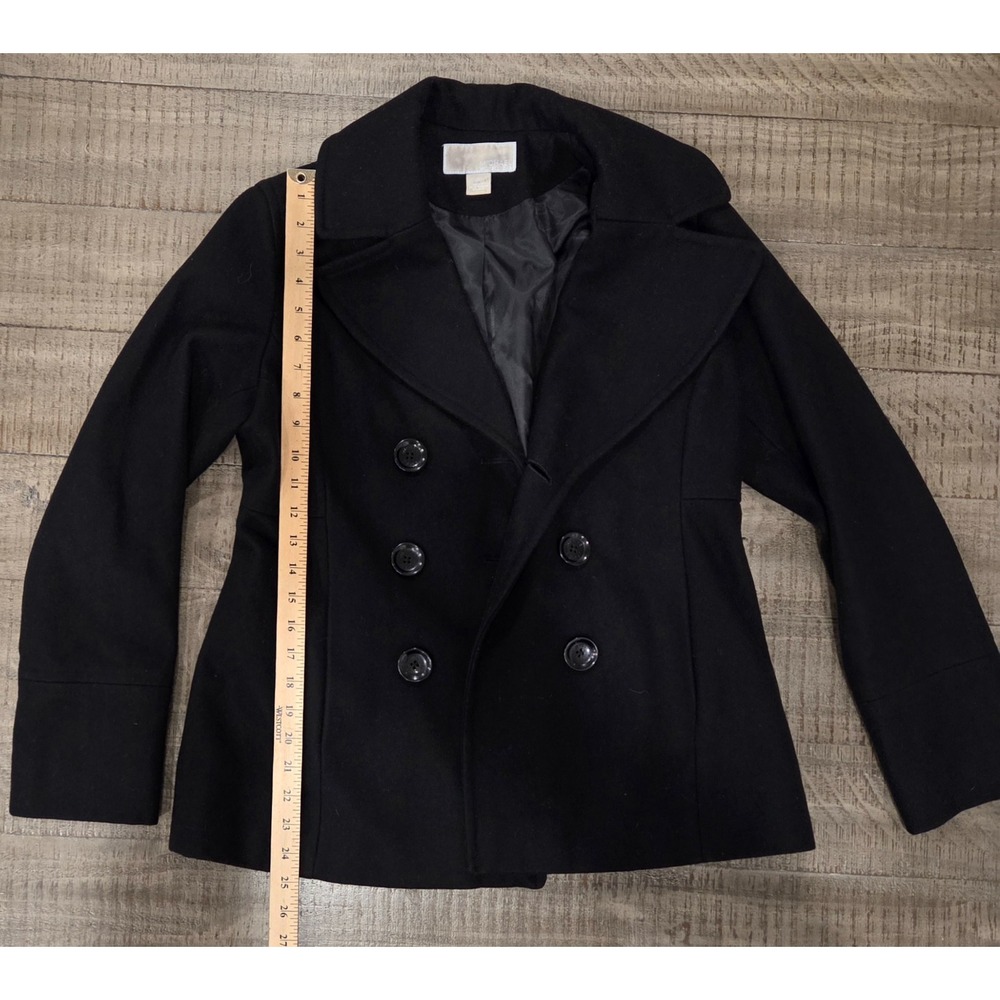 Michael Kors Women's Black Double-Breasted Pea Coat Lined Mid-Length Size S - Picture 6 of 9